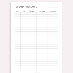 Blood Pressure Log Printable Template, Daily Blood Pressure Tracking ...