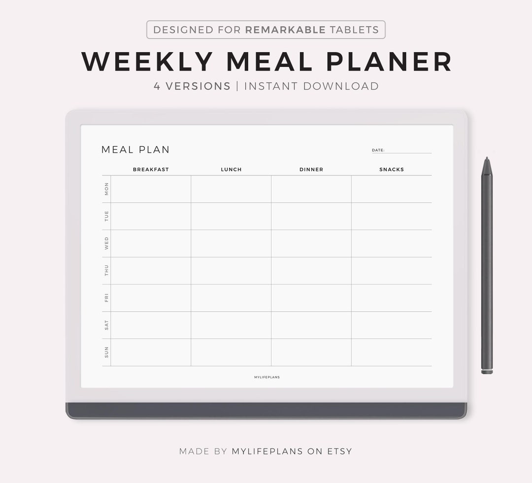 Weekly Meal Planning for Remarkable 2, Landscape, Instant Download - Etsy