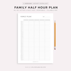 Half Hour Family Planner Printable, Family Daily Planner, Family Schedule, Family Organizer, A4/Letter, Instant Download PDF