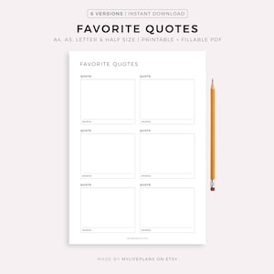 Citas favoritas de libros, películas, personajes famosos, deportistas, gente que admiro, internet, etc. Tamaño A4/A5/Carta/Medio, descarga instantánea en PDF.