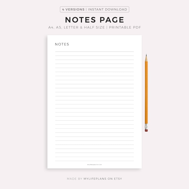 Notes Page Printable - Etsy