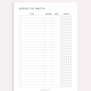 TV Series to Watch List Printable, TV Show List, Season and Episode ...