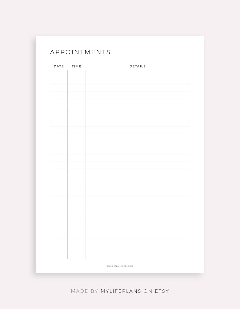 Simple Appointment Tracker Printable, Appointment Reminder, Meeting Tracker, A4/A5/Letter/Half Size, Instant Download PDF image 2