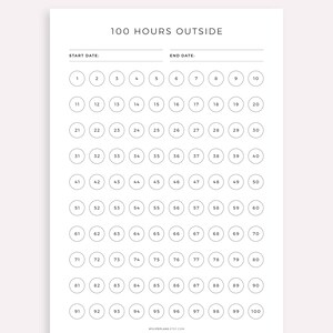 100 Hours Outside Tracker Printable, Track Your Time Outdoors, Activity ...