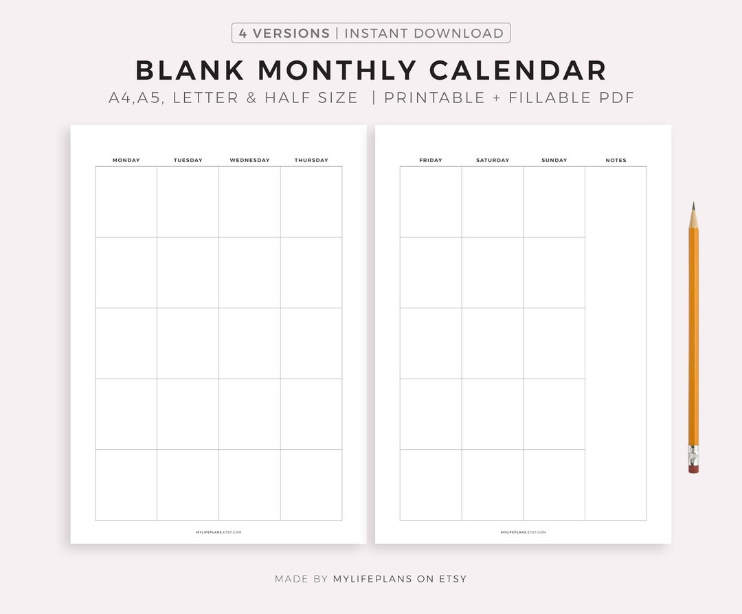 Printable 2 Page Monthly Calendar