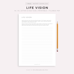 Planer wizji życia, wymarzone życie, moje przyszłe życie, moje najlepsze życie, planer celów, format A4/A5/Letter/półformat, plik PDF do druku, natychmiastowe pobranie