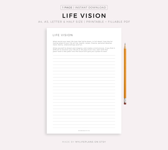 Life Vision Planner, Dream Life, My Future Life, My Best Life, Goal Planner, A4/A5/Letter/Half Size, Printable PDF, Instant Download