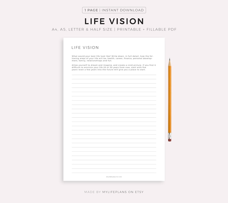 Life Vision Planner, Dream Life, My Future Life, My Best Life, Goal Planner, A4/A5/Letter/Half Size, Printable PDF, Instant Download image 1