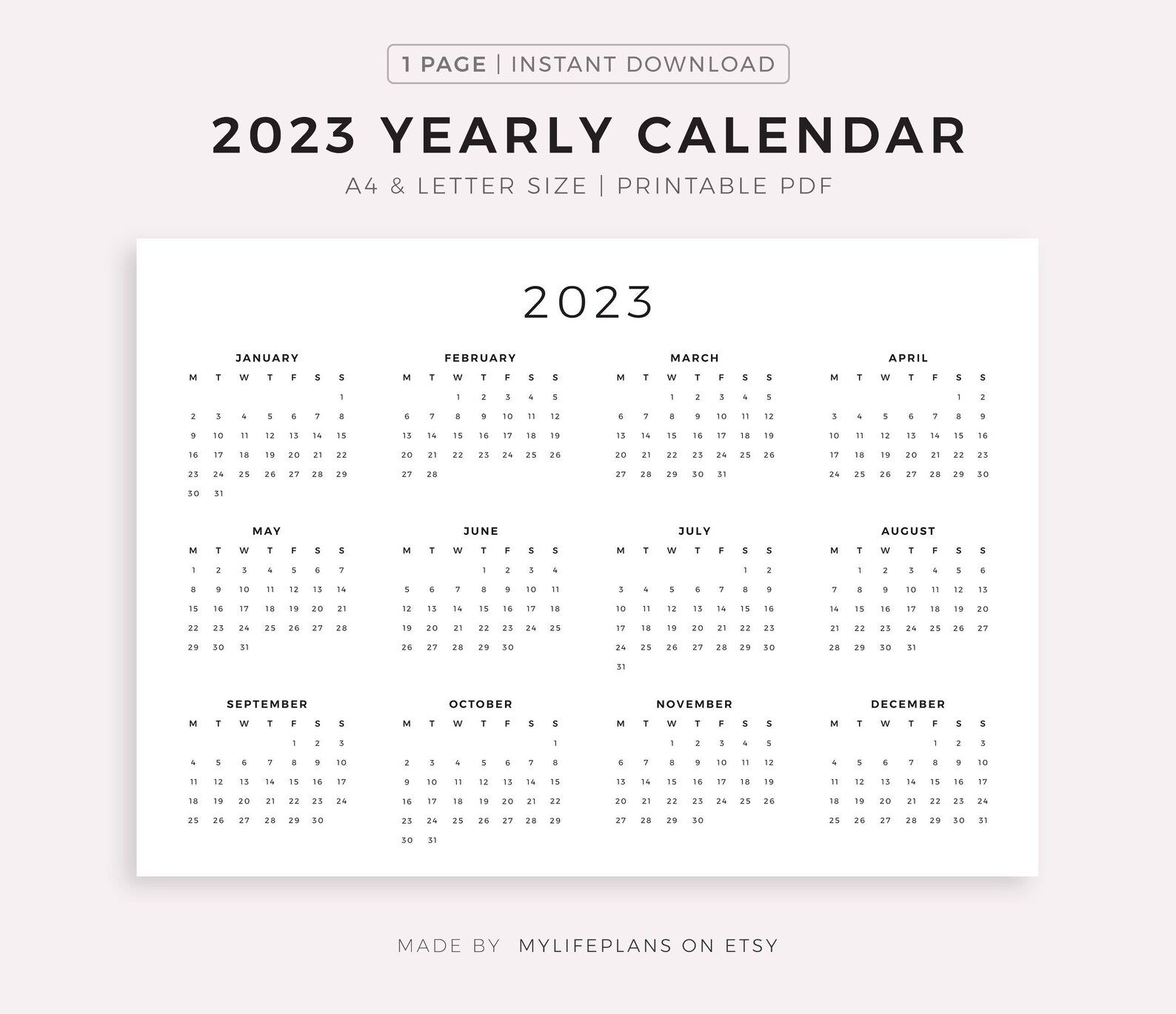 2023 Year Calendar Printable Landscape Minimalist Calendar - Etsy UK