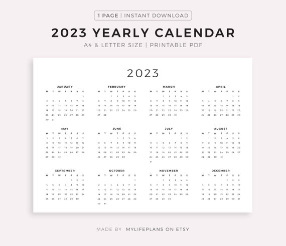 2023 Year Calendar Printable Landscape Minimalist Calendar Etsy Uk