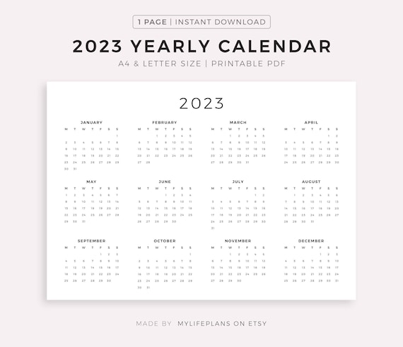 2023 Calendar Hong Kong Printable 2023 Year Calendar Printable Landscape Minimalist Calendar Etsy India