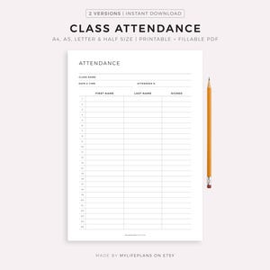 Hoja de asistencia a clases: instructores de fitness, yoga, pilates, etc. Plantilla PDF imprimible y rellenable (tamaño A4/A5/carta/media).