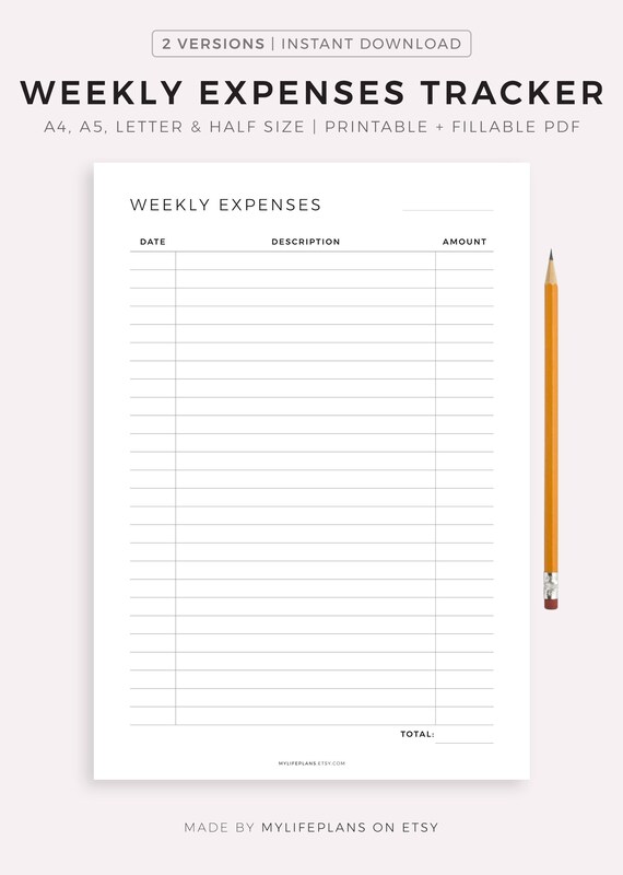 Simple Weekly Expenses Tracker Printable Weekly Spending Log - Etsy