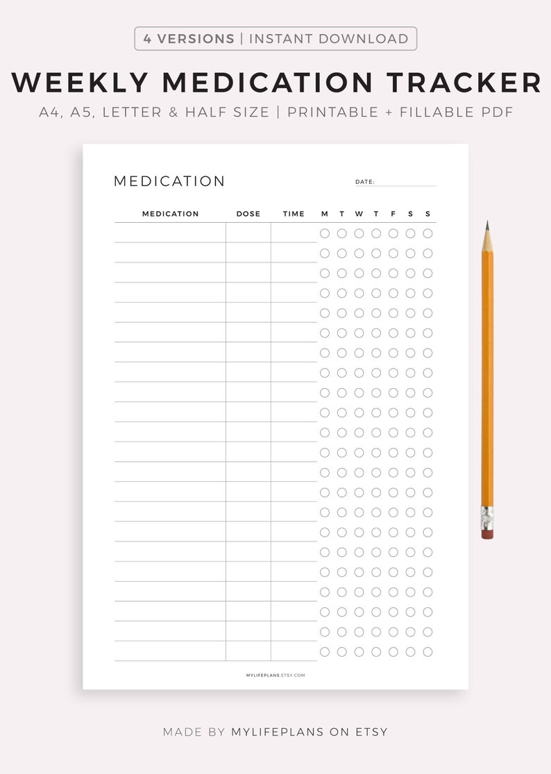 Weekly Medication Tracker Printable Medication Schedule Etsy