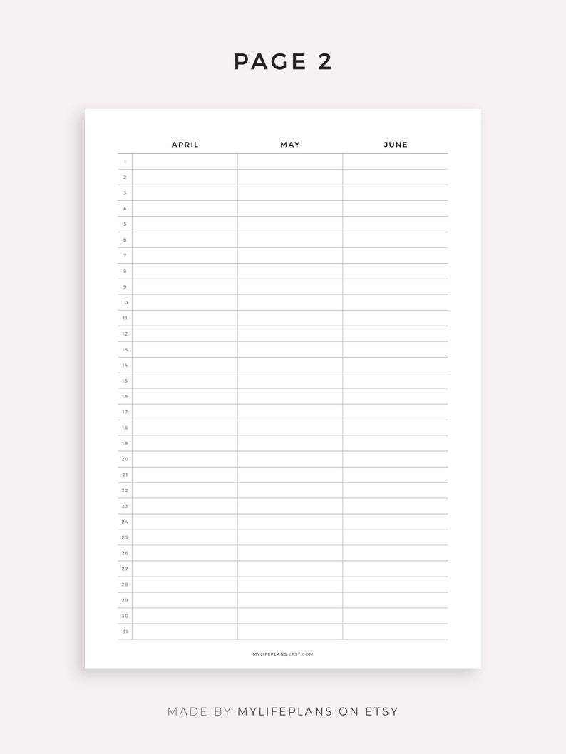 Year Calendar on Four Pages Printable Quarterly Overview - Etsy