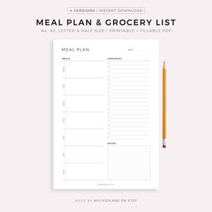 Wöchentlicher Menüplaner mit Einkaufsliste, 7 Tage Menüplaner, Menüplaner, Gesundheit & Fitness, A4/A5/Letter/Half