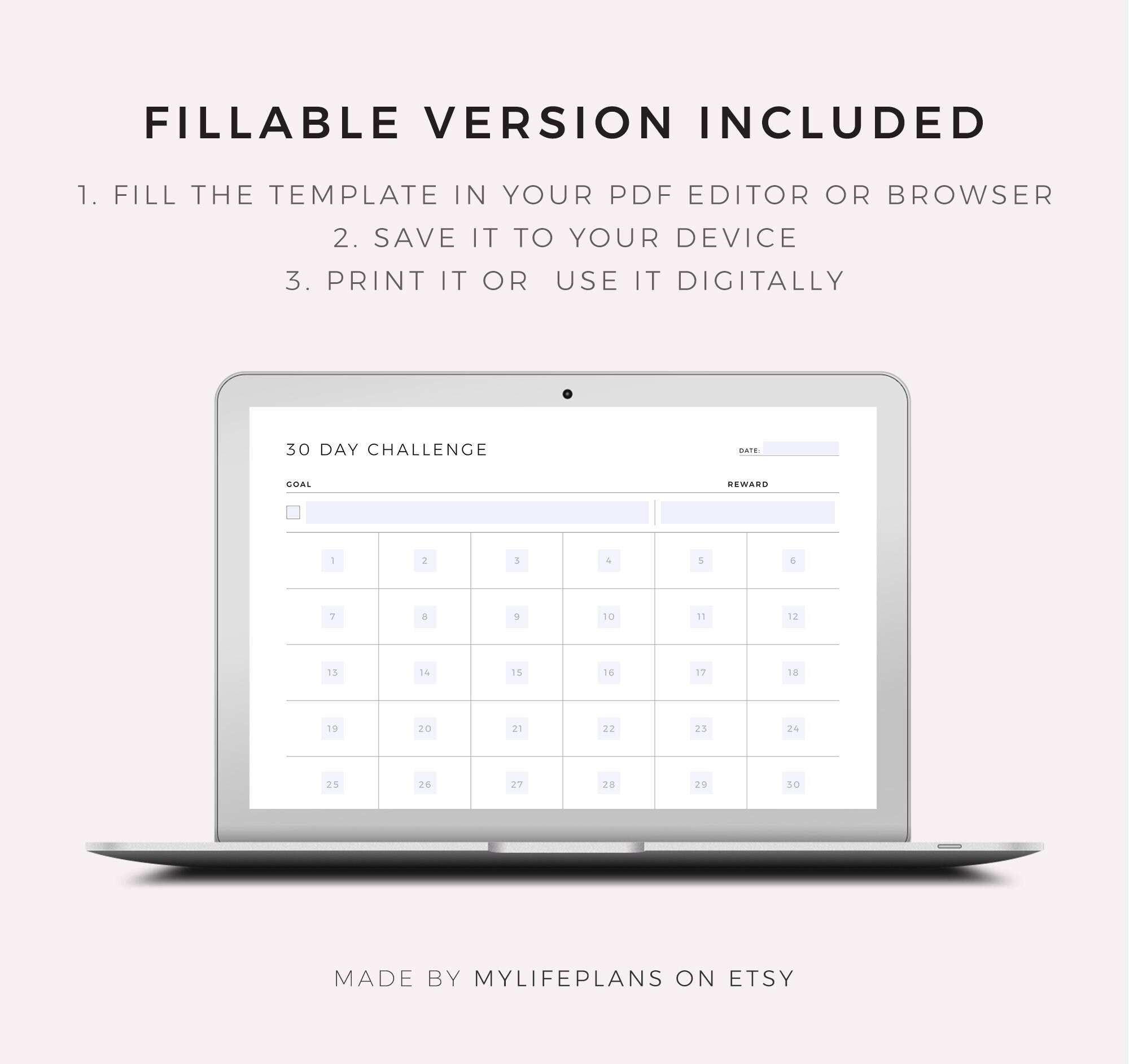 30 Day Challenge Printable Landscape, Goal Setting, Progress Tracker ...