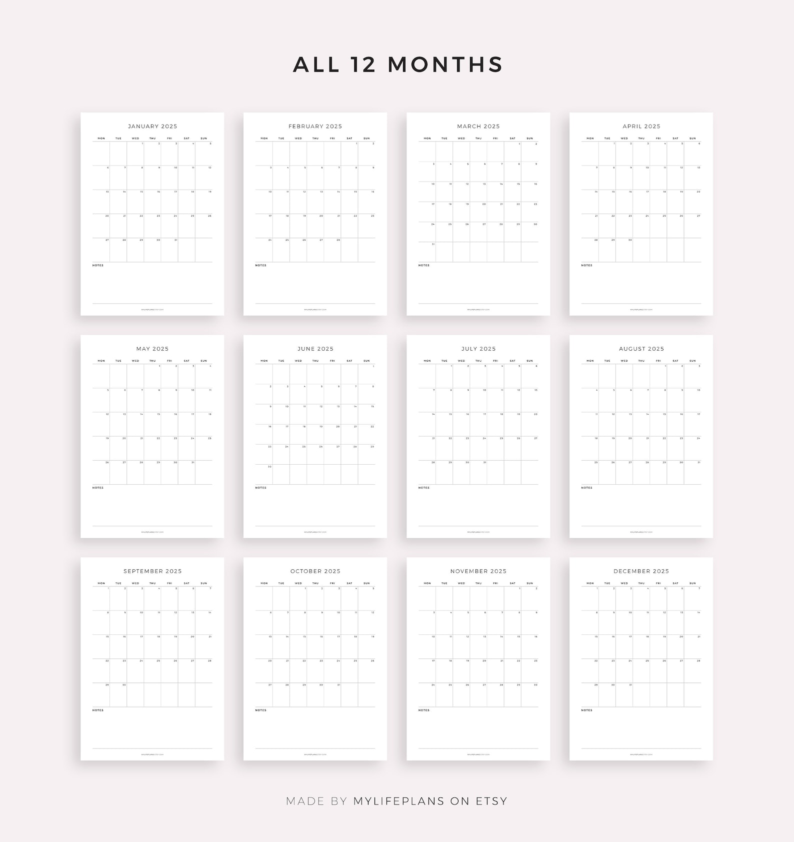 2025 Monthly Calendar With Notes, Printable Calendar Template ...