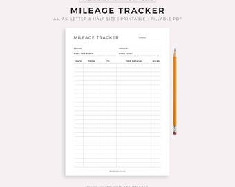 Mileage Tracker Printable, Work Trip Miles Tracker, Business Mileage Log, Monthly Mileage Report Form, A4/A5/Letter/Half, Instant Download