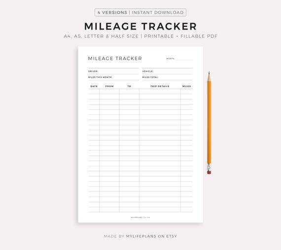Mileage Tracker Printable, Work Trip Miles Tracker, Business Mileage Log, Monthly Mileage Report Form, A4/A5/Letter/Half, Instant Download