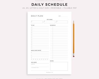 Agenda diária, planejador diário imprimível e preenchível, download instantâneo, tamanhos A5/A4/Carta/Meia Carteira