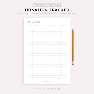 Donation Tracker Printable, Tithe Tracker, Giving Log, Charitable Donations, Financial Planner, A4/A5/Letter/Half Size, Instant Download PDF
