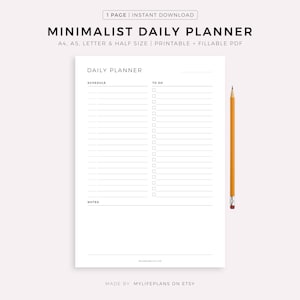 Minimalist Daily Planner Printable, Daily To Do List for Work/Home, Undated Planner Inserts, A5/Half Size/A4/Letter