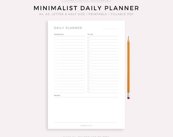 Minimalist Daily Planner Printable, Daily To Do List for Work/Home, Undated Planner Inserts, A5/Half Size/A4/Letter