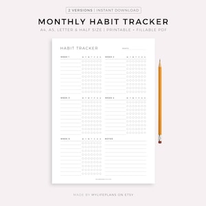 Monthly Habit Tracker Printable, Habit Tracker Template, Routine Tracker, Goal Tracker A4/Letter/A5/Half, Instant Download PDF