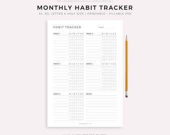 Monthly Habit Tracker Printable, Habit Tracker Template, Routine Tracker, Goal Tracker A4/Letter/A5/Half, Instant Download PDF