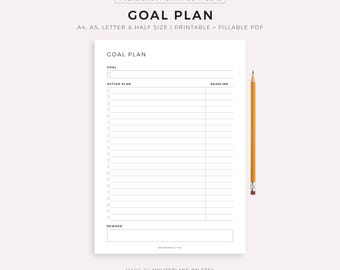 Goal Planner, Goal Setting, Goal Progress, Minimalist Planner, A4/A5/Letter/Half Size, Printable PDF Instant Download