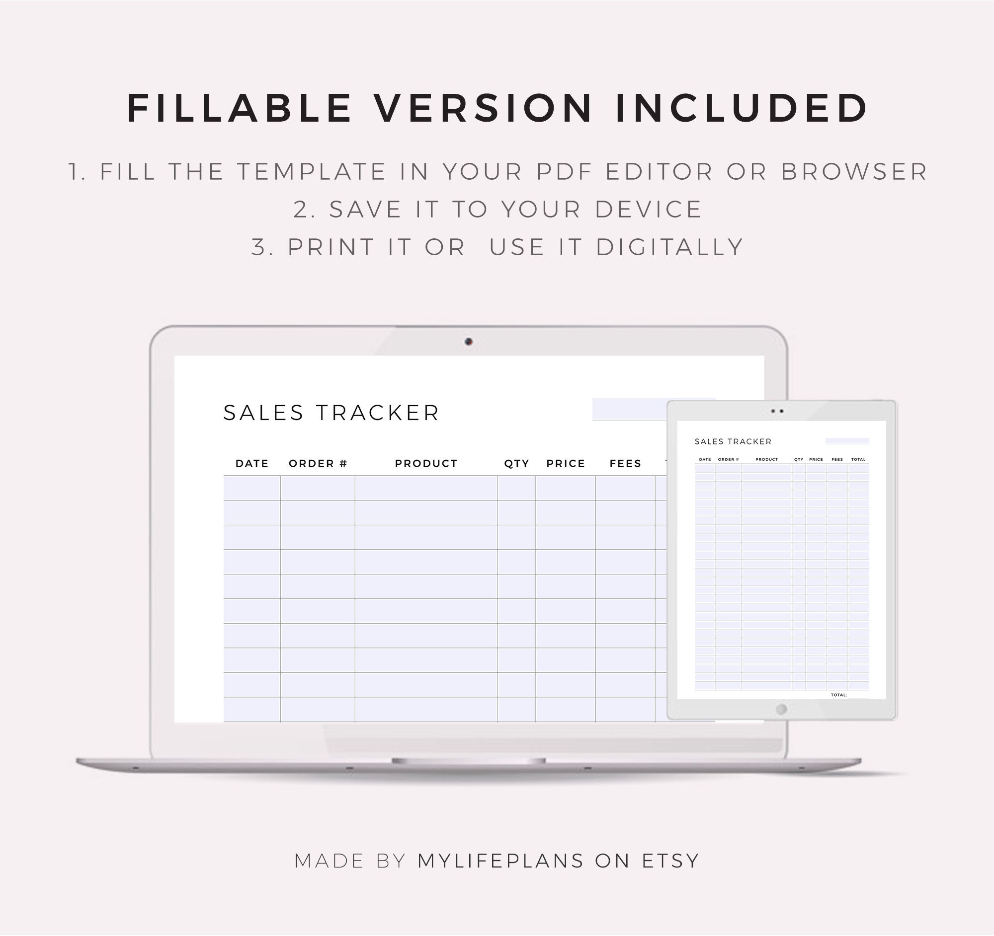Sales Tracker Printable, Online Business Sales, Side Hustle Sales ...