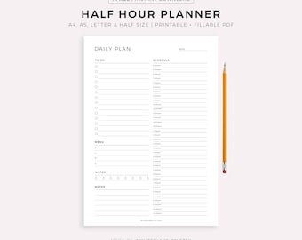 Hourly Planner Printable, Daily To Do List, Undated Daily Planner PDF, Instant Download, A5/A4/Letter/Half Size