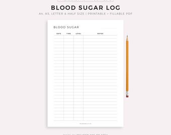 Blood Sugar Log Printable Template, Blood Glucose Tracker, Diabetic Log, Blood Sugar Tracker, Diabetes Tracker, Health Tracker