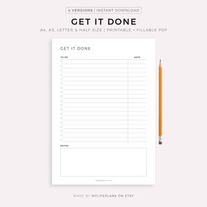 Get It Done, Printable To Do List Template, Task List, A4/A5/Letter/Half Size, Instant Download