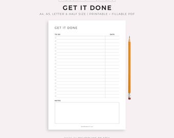 Get It Done, Printable To Do List Template, Task List, A4/A5/Letter/Half Size, Instant Download