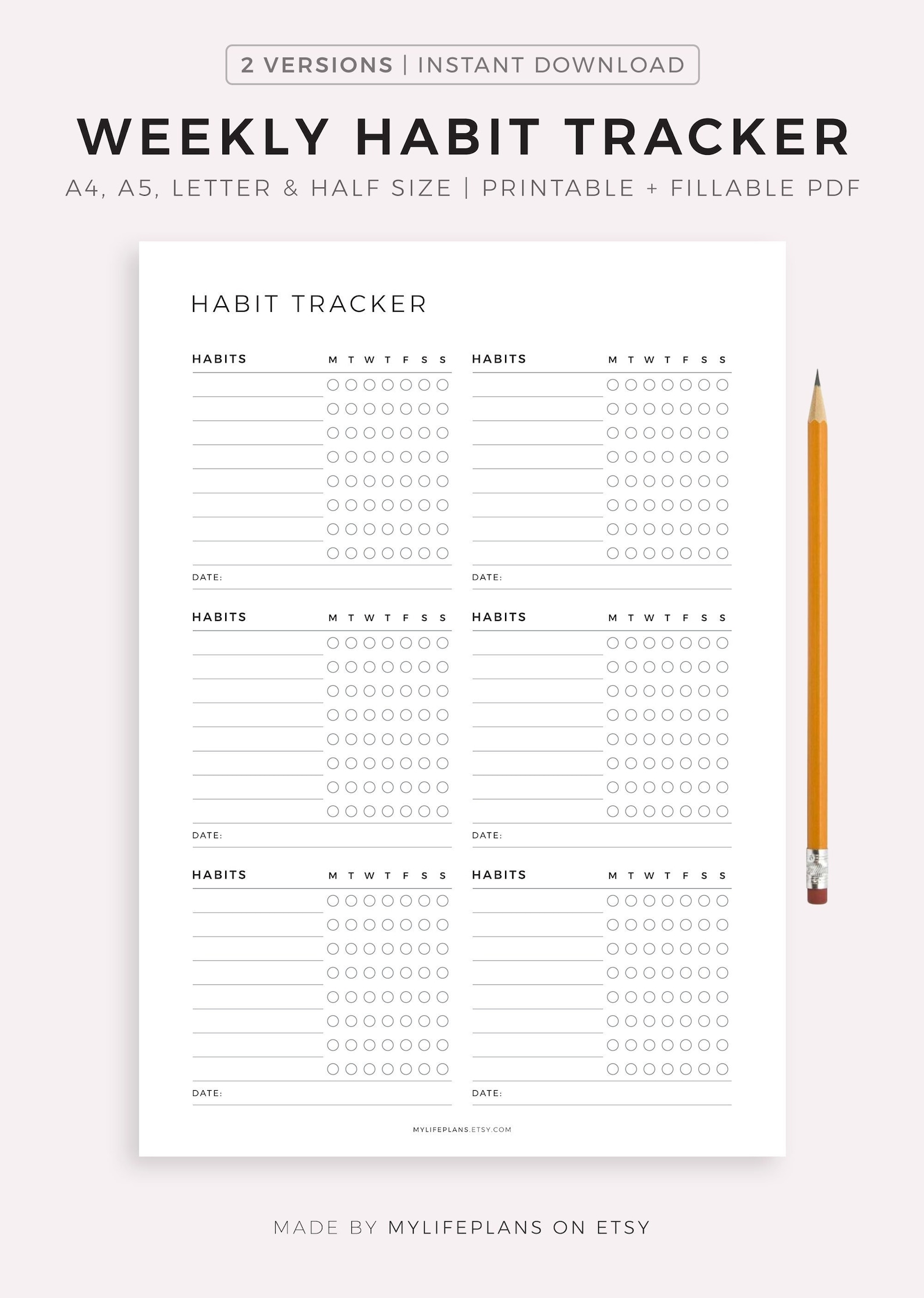 Weekly Habit Tracker Printable Habit Tracker Template Etsy