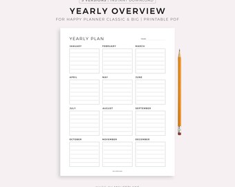 Yearly Overview Planner for Happy Planner Classic & Big, Printable PDF, Instant Download
