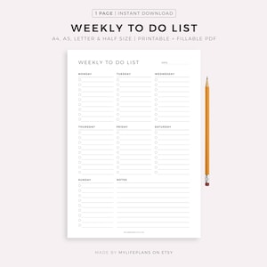 Weekly To Do List Printable, Weekly Task List Template, Weekly Planner, A4/A5/Letter/Half, Instant Download PDF