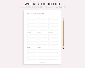 Weekly To Do List Printable, Weekly Task List Template, Weekly Planner, A4/A5/Letter/Half, Instant Download PDF
