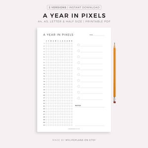 Ein Jahr in Pixeln Printable - Stimmungstracker, Übungstracker, Lesetracker, Gesundheitstracker, ect .. A4/A5/Letter/Half, Instant Download