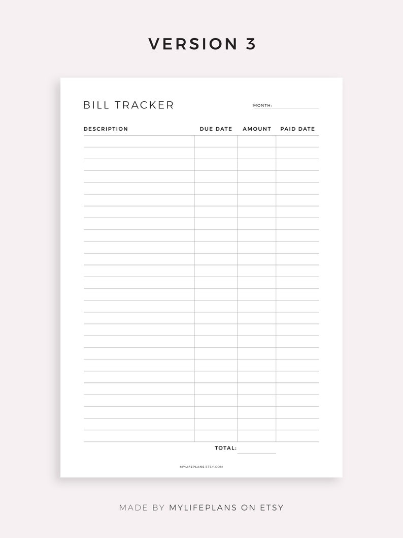 Monthly Bill Tracker Printable, Bill Payment Checklist, Bill Organizer, Finance Planner A4/A5/Letter/Half Size, Instant Download PDF image 4