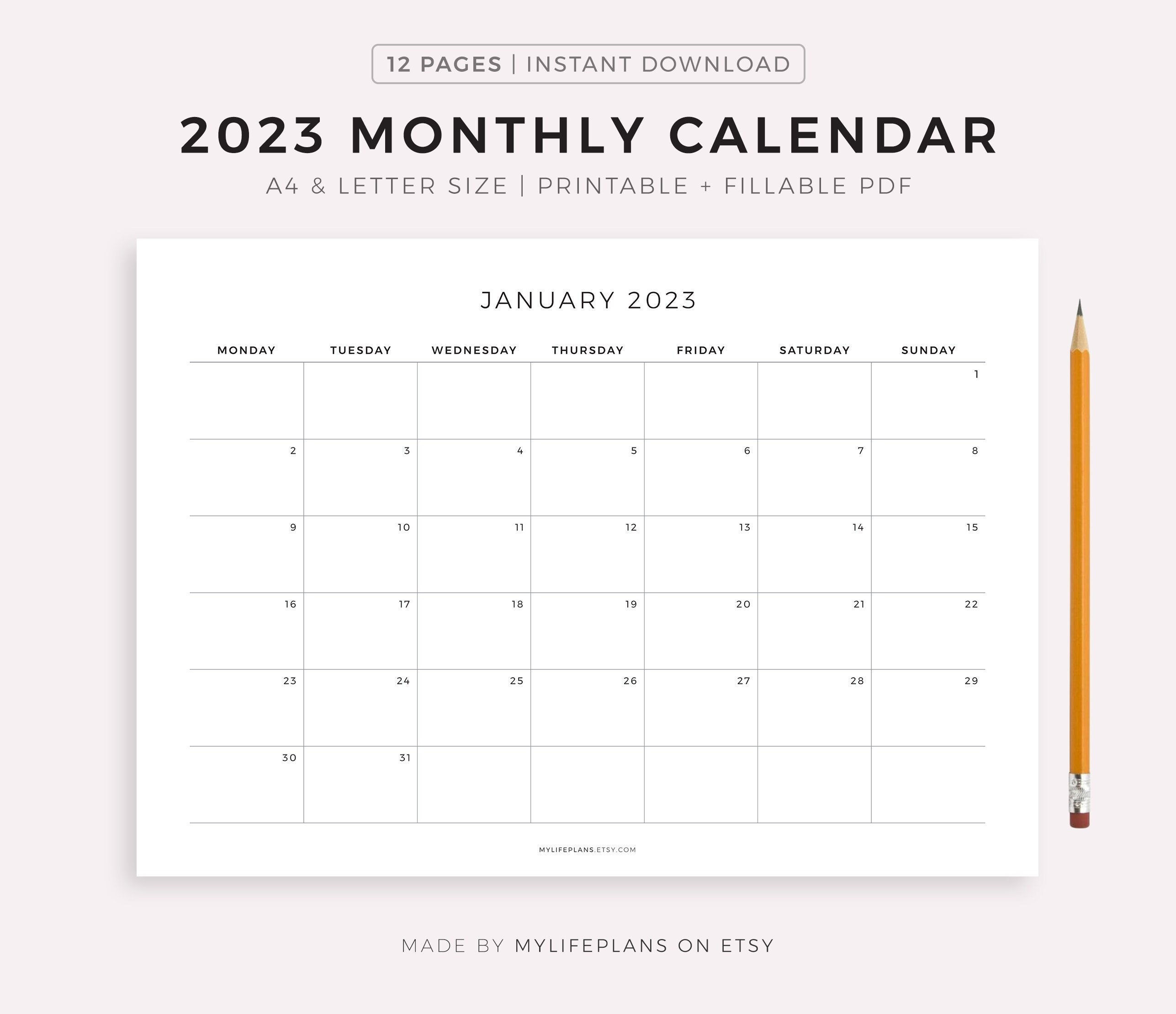 2023 monthly calendar landscape printable calendar template etsy new zealand