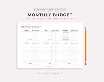 Monthly Budget Planner Landscape Printable PDF, Budget Tracker Template, Finance Overview, A4/Letter, Instant Download