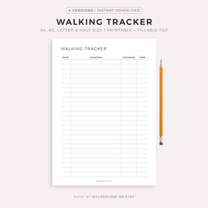 Walking Tracker Printable, Walking Journal, Walking Log, Daily Exercise Planner, Health & Fitness, A4/A5/Letter/Half, Instant Download PDF