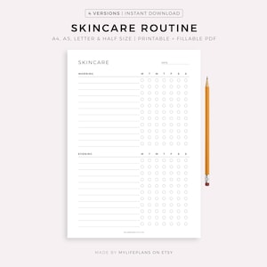 Printable Hautpflege Planer, Beauty Planer, tägliche Gesichtspflege, A4/A5/Letter/half Größe, Instant Download