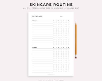 Skincare Routine Planner Printable, Beauty Planner, Daily Self Care Planner, A4/A5/Letter/Half Size, Instant Download
