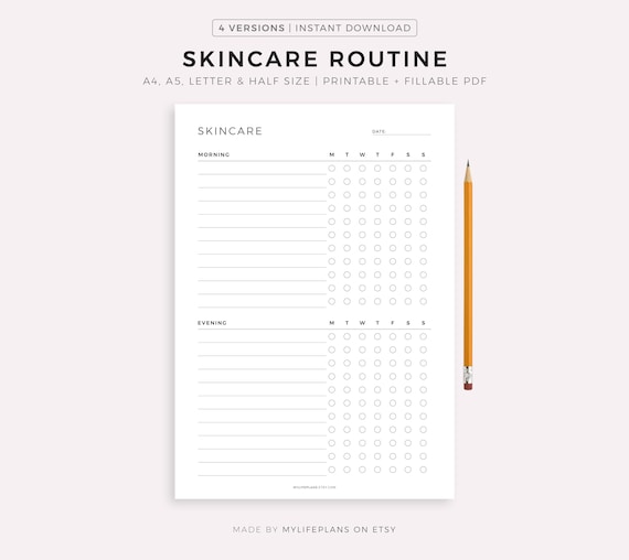 Skincare Routine Planner Printable, Beauty Planner, Daily Self Care Planner, A4/A5/Letter/Half Size, Instant Download