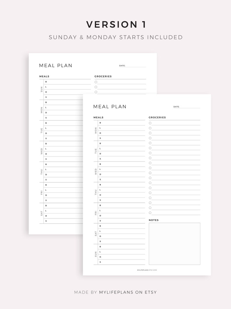 Weekly Meal Planner With Grocery List Printable Template, 7 Day Menu ...