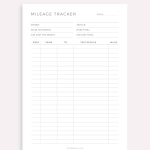 Mileage Tracker Printable, Work Trip Miles Tracker, Business Mileage Log, Monthly Mileage Report Form, A4/A5/Letter/Half, Instant Download image 4